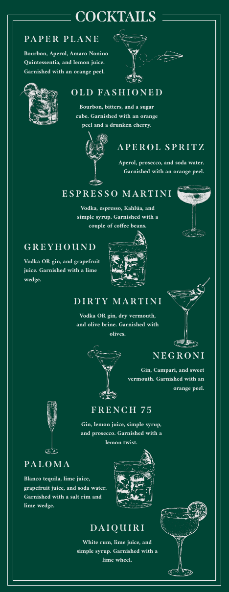 Drink booklet, cocktails
