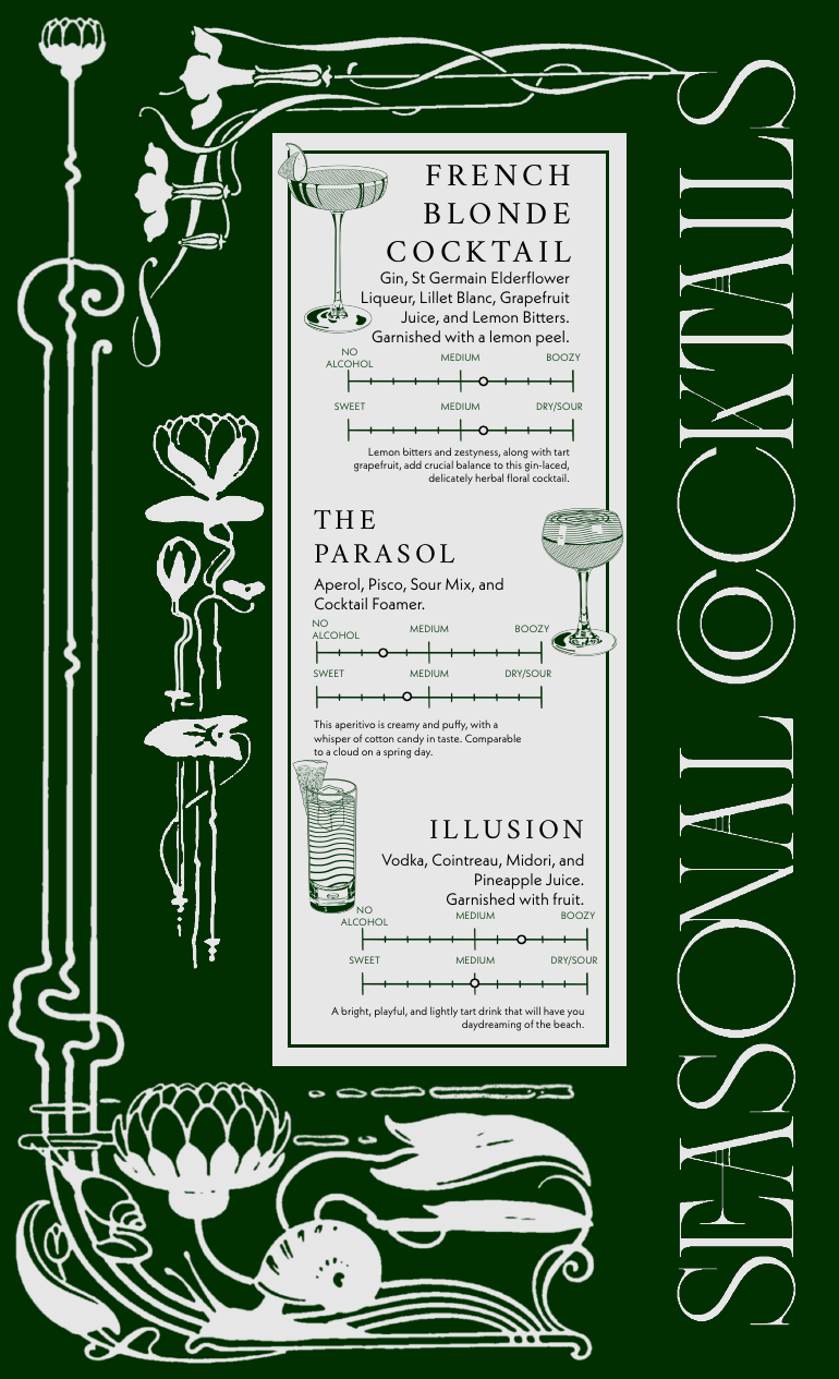 Seasonal cocktails menu