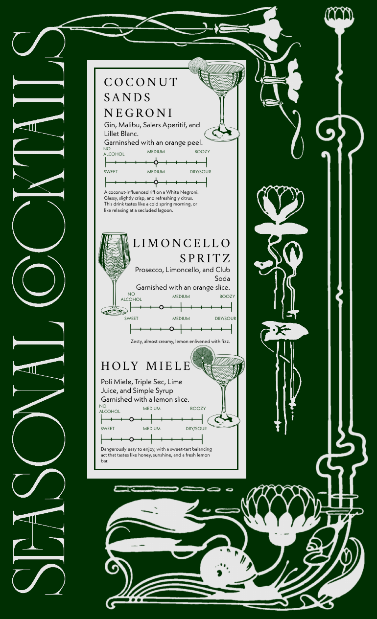 Seasonal cocktails menu